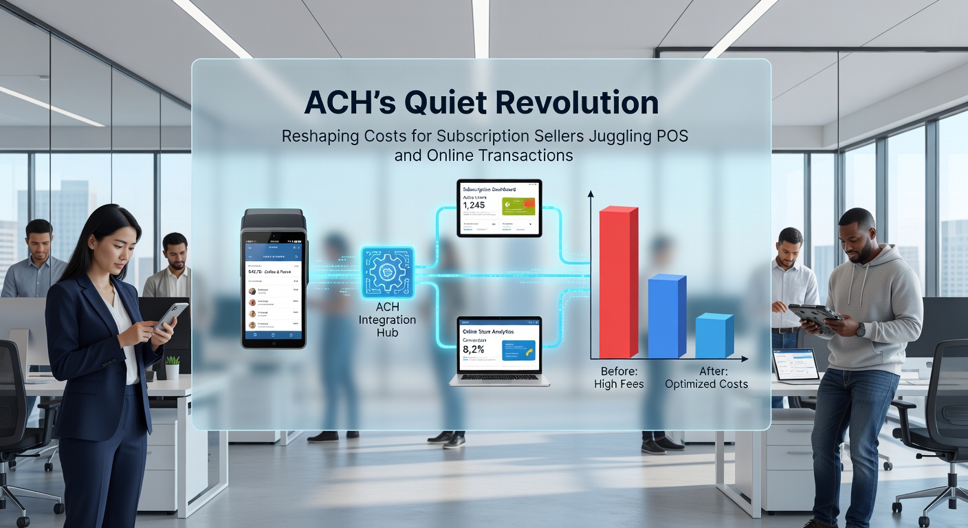 Infographic comparing ACH fees against card processing for hybrid POS-online subscription models