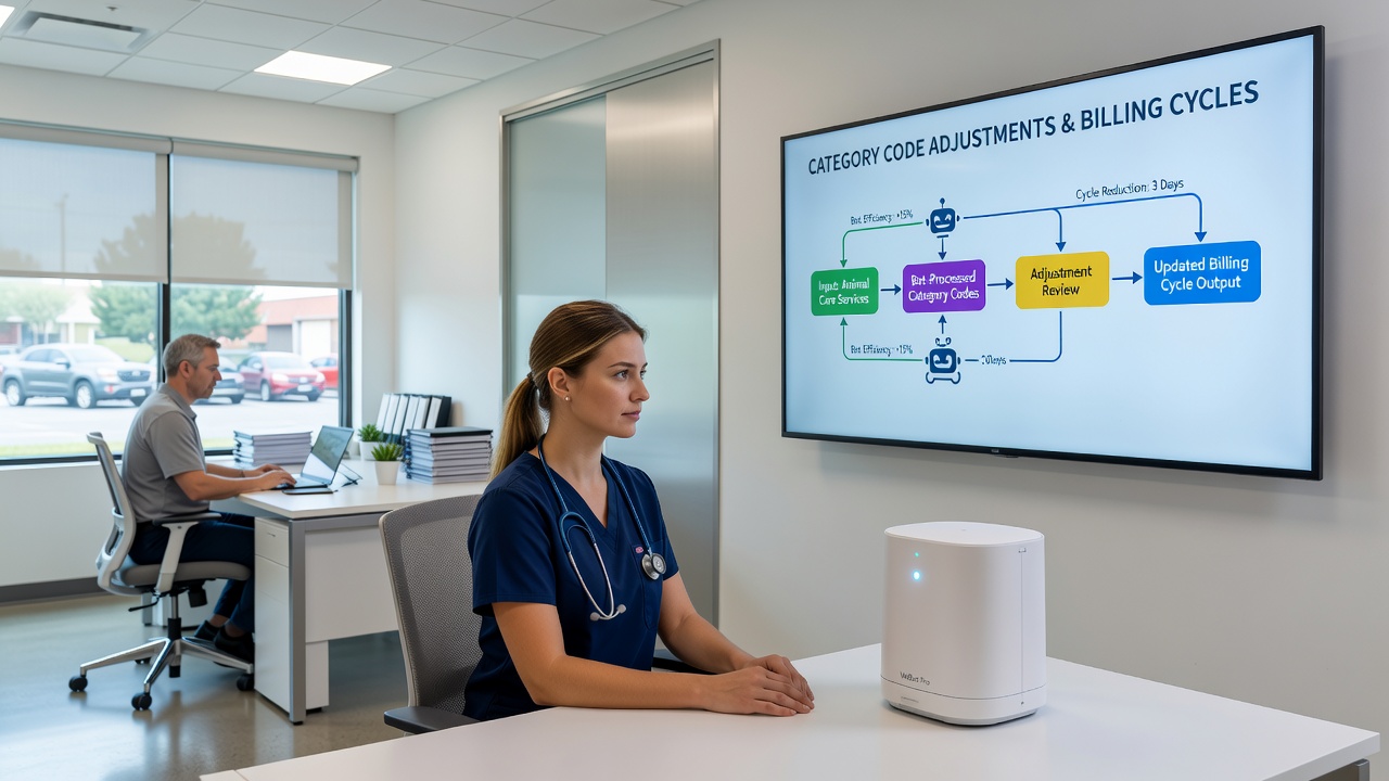 Electronic invoicing dashboard displaying billing cycle adjustments for animal care services
