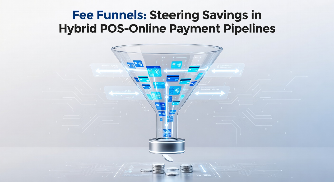 Diagram illustrating fee funnels directing transactions between POS terminals and online gateways to minimize costs