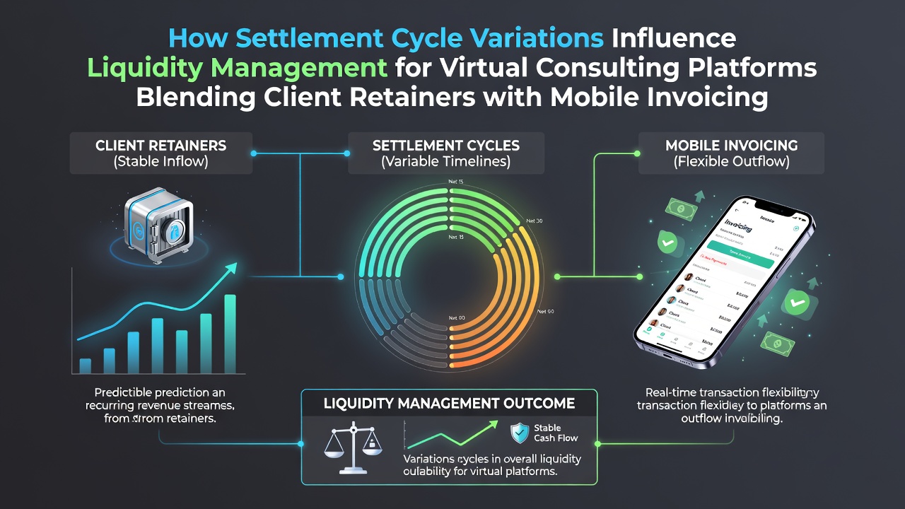 Diagram showing settlement timelines across retainers and mobile invoicing for consulting platforms