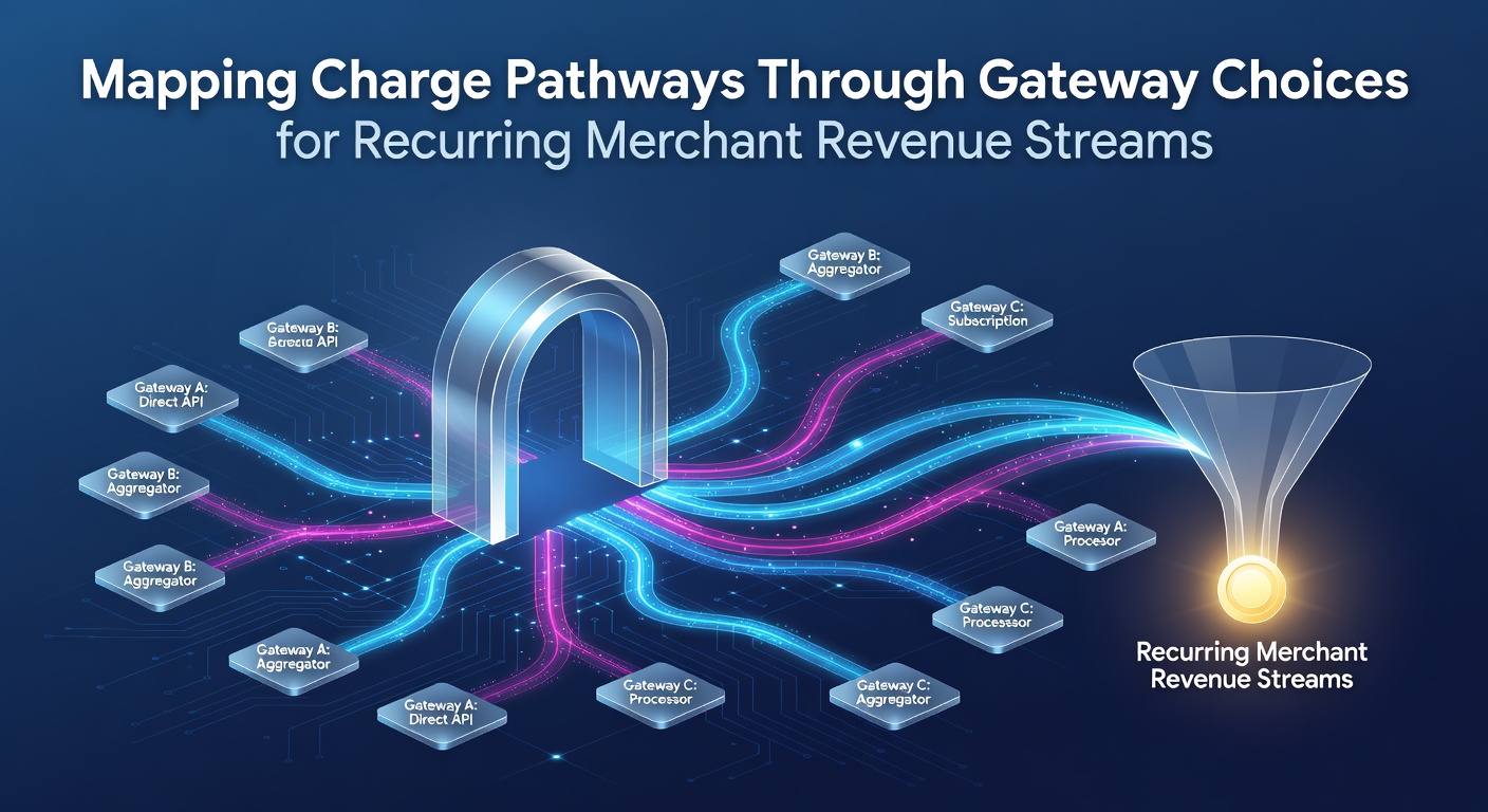 Diagram illustrating charge pathways and data flows through multiple payment gateways for recurring merchant transactions