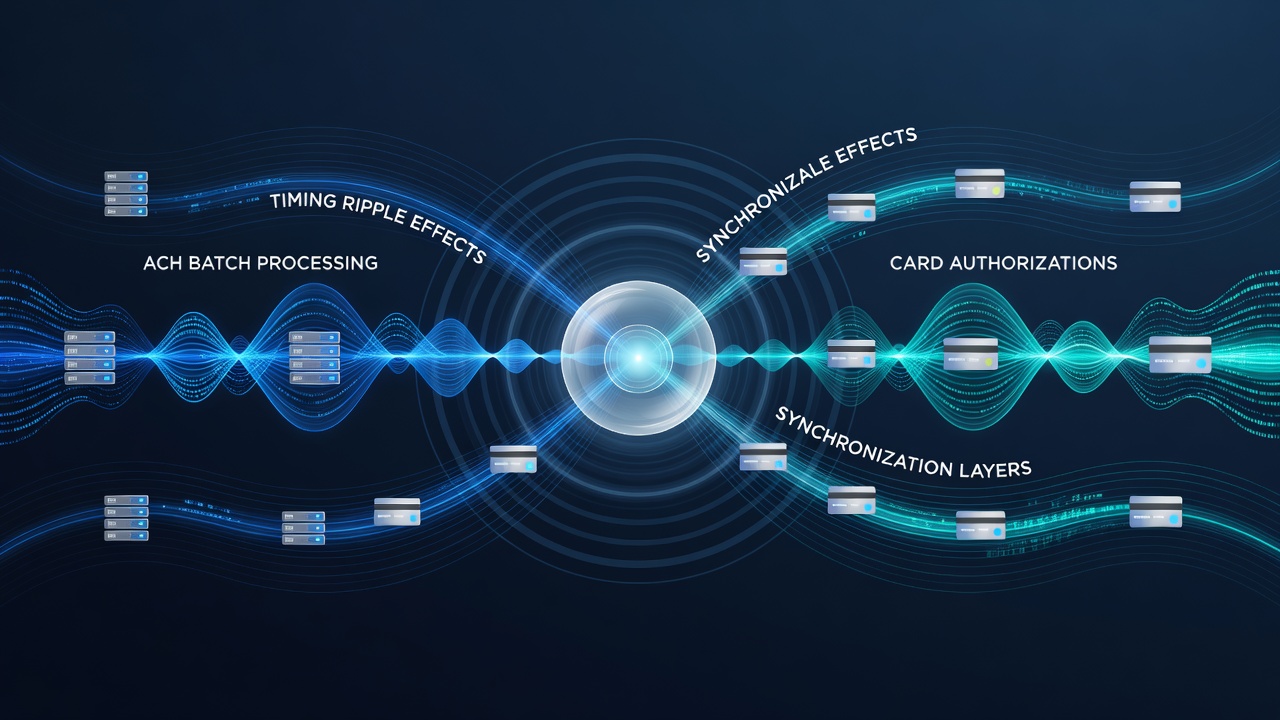 Diagram showing authorization timing overlaps between ACH transfers and card payments in mobile subscription systems